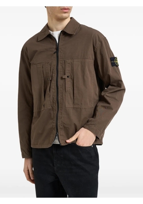Stone Island logo-patch pocket zip shirt - Brown