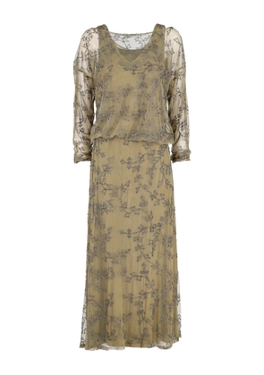 Vintage floral-embroidered dress - Green