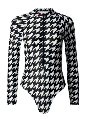 Perfect Moment Houndstooth long-sleeve half-zip swimsuit - Black
