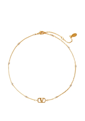 Valentino Garavani logo-plaque crystal-embellished necklace - Gold