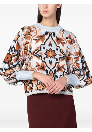 FARM Rio tapestry balloon-sleeve sweater - Blue