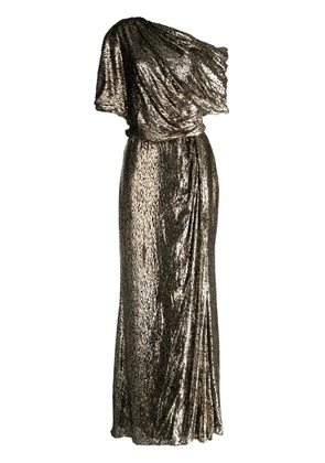 Amsale one-shoulder lamé-effect dress - Black