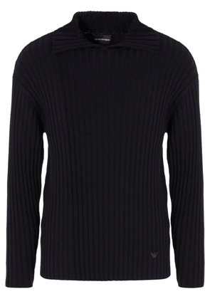Emporio Armani split-neck ribbed-knit jumper - Black