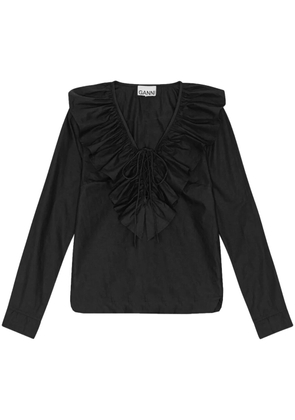GANNI ruffled organic-cotton blouse - Black