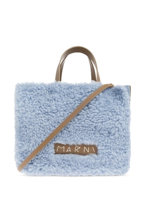 Marni shearling leather-trimmed tote bag - Blue