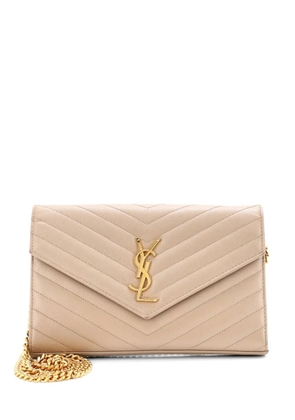 Saint Laurent Pre-Owned Classic Monogram Wallet on Chain Matelasse Chevron Leather Medium crossbody bag - Neutrals