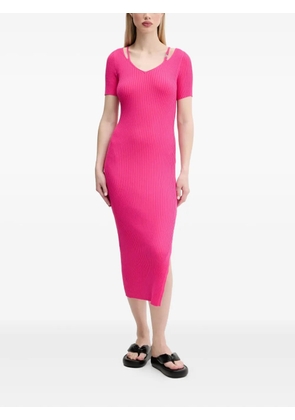 HUGO ribbed-knit v-neck midi dress - Pink