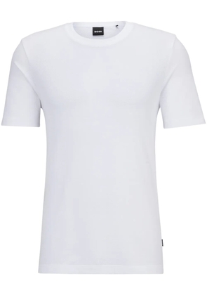 BOSS logo-tag bubble-jacquard cotton T-shirt - White