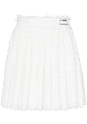 Balmain pleated tweed miniskirt - White