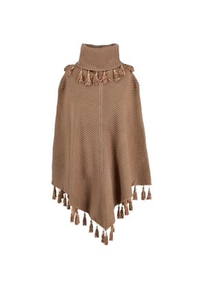 Vintage nadini high neck fringe poncho - Brown