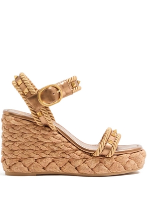 Valentino Garavani Rockstud leather wedge sandals - Brown