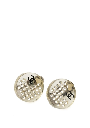CHANEL Pre-Owned 2004-2005 CC Resin Crystal Button Clip On Earrings costume earrings - White