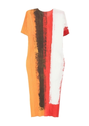 Pleats Please Issey Miyake pleated paint-effect midi dress - Red