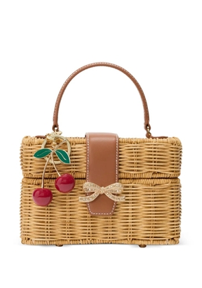 Self-Portrait bow-detail cherry-charm tote bag - Neutrals