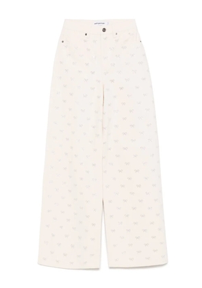 Self-Portrait bow-embellished jeans - Neutrals
