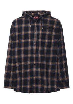 Diesel check-pattern hooded jacket - Blue