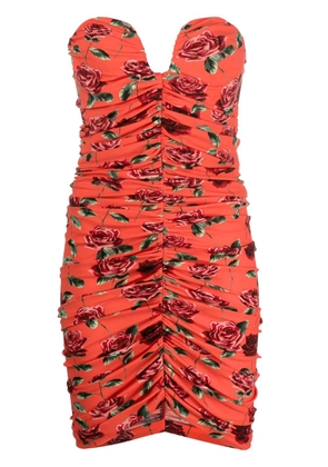 Magda Butrym rose-print ruched bustier minidress - Red