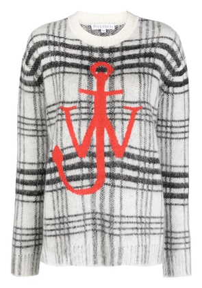 JW Anderson logo-embroidered check-pattern jumper - White