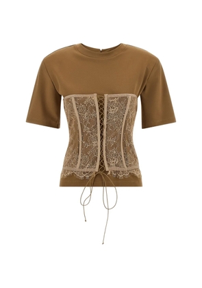 Giuseppe Di Morabito lace-detail corset-appliqué T-shirt - Brown