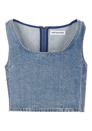Self-Portrait scoop-neck denim crop top - Blue