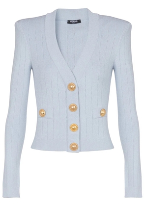 Balmain engraved-button cardigan - Blue