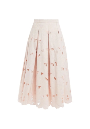 ERDEM floral cutwork pleated midi skirt - Pink