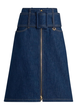 Patou zip-front belted denim skirt - Blue