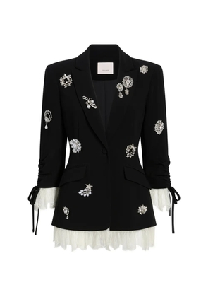 Cinq A Sept crystal brooch lace trim blazer - Black