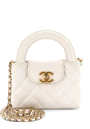 CHANEL Pre-Owned Kelly Top Handle Shopping Bag Quilted Shiny Aged Calfskin Nano crossbody bag - White