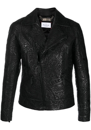 Philipp Plein paisley-print leather biker jacket - Black