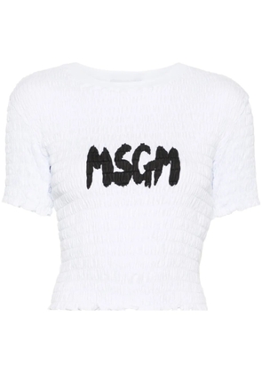 MSGM logo-print smocked T-shirt - White