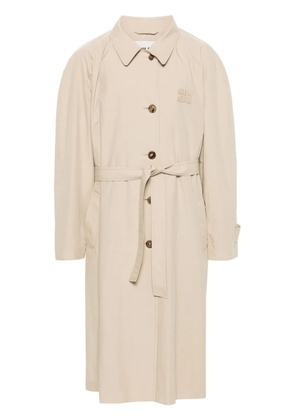 Miu Miu logo-appliqué long coat - Neutrals