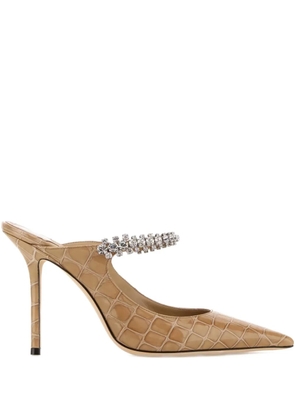 Jimmy Choo Bing embossed-print embellishment mules - Neutrals
