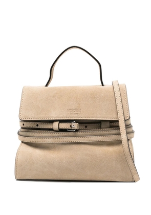 Moschino small Tie Me flap-closure suede tote bag - Neutrals