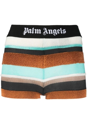 Palm Angels logo-waistband striped knitted shorts - Brown