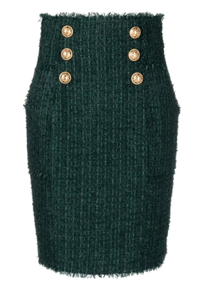 Balmain button-detail tweed pencil skirt - Green