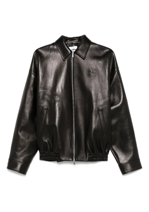 Miu Miu logo-appliqué leather jacket - Black