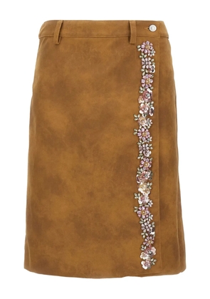 DES PHEMMES crystal-flower wrap skirt - Brown
