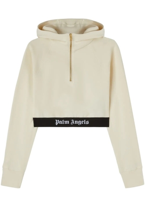 Palm Angels logo-tape cropped hoodie - Neutrals