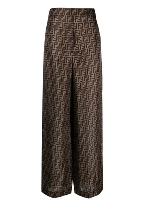 FENDI FF motif silk palazzo trousers - Brown
