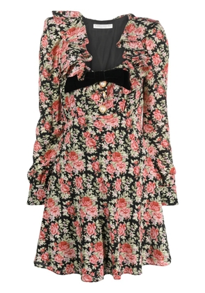 Alessandra Rich rose-print silk minidress - Black
