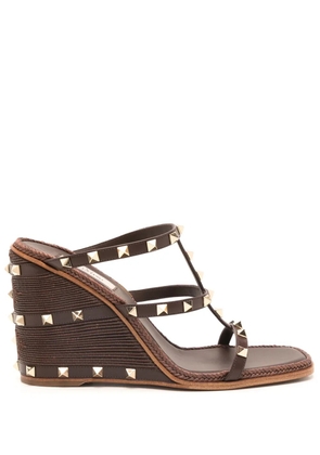 Valentino Garavani Rockstud-embellished wedge sandals - Brown