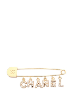 CHANEL Pre-Owned 1986-1988 logo-charms rhinestone-embellished brooch - Gold