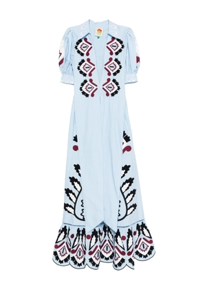FARM Rio embroidered puff-sleeve maxi dress - Blue