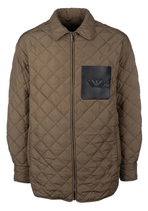 Emporio Armani logo-embossed quilted jacket - Brown