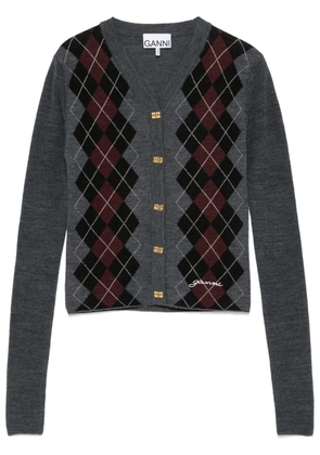 GANNI argyle-knit cardigan - Grey