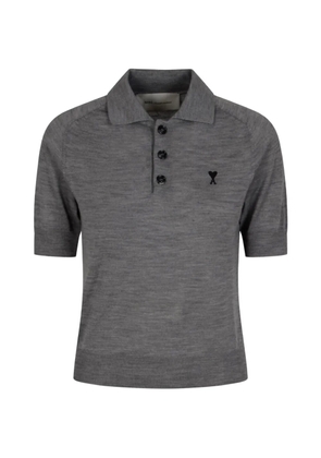 AMI Paris logo-embroidered polo top - Grey