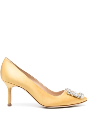 Manolo Blahnik Hangisi 70mm crystal-buckle pumps - Yellow