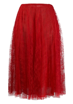 Valentino Garavani pleated chantilly lace skirt - Red
