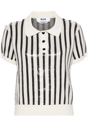 MSGM sequin-embellished striped polo jumper - White